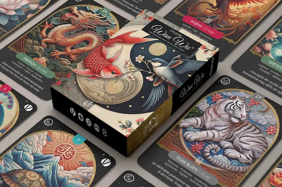 Photo du coffret oracle divinatoire Français de 48 cartes 